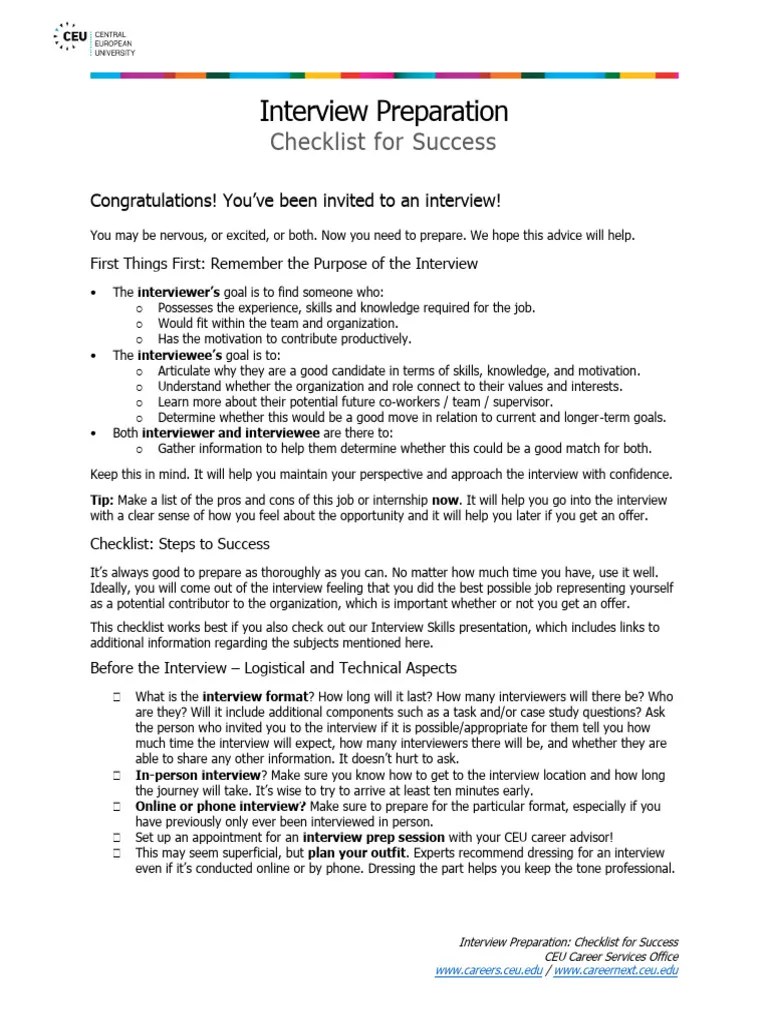 Interview Preparation: Checklist For Success | Download Free PDF ...