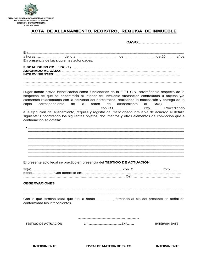 17.- ACTA DE REQUISA Y ALLANAMIENTO DE INMUEBLE | PDF