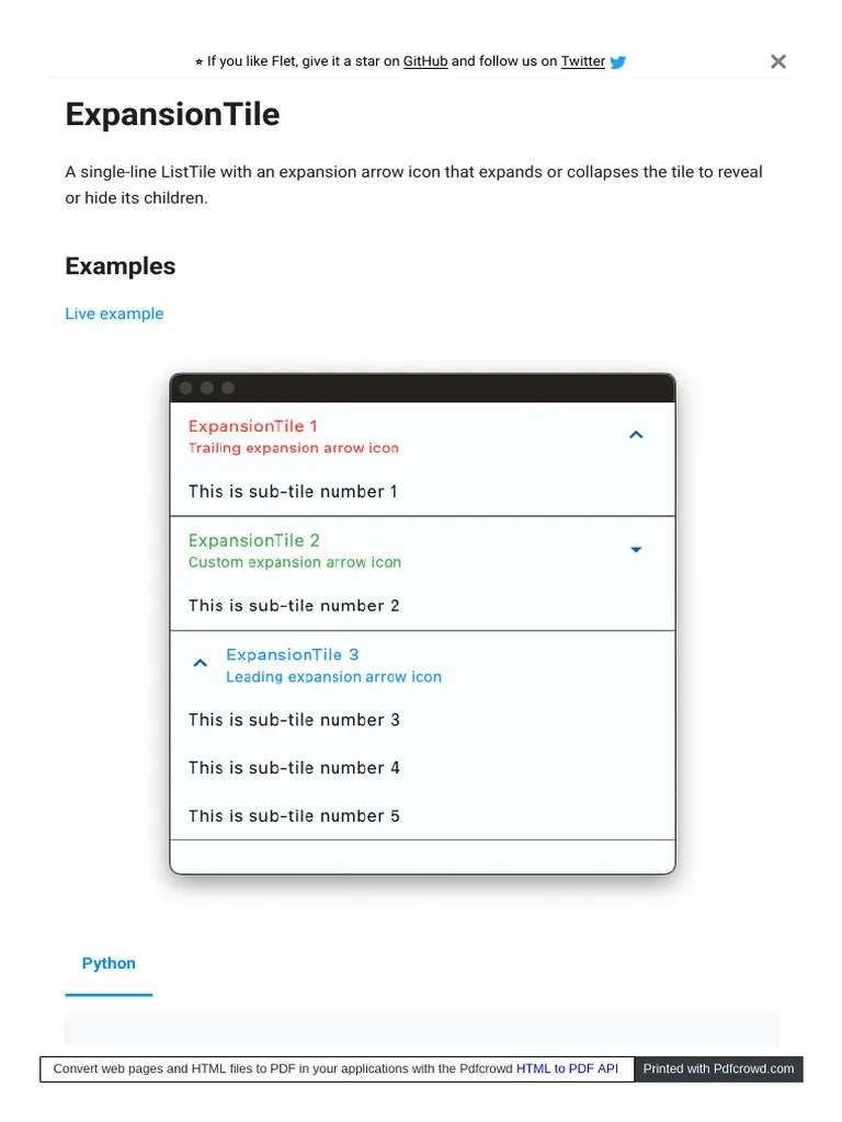 Flet Dev Docs Controls Expansiontile | PDF | Html | World Wide Web