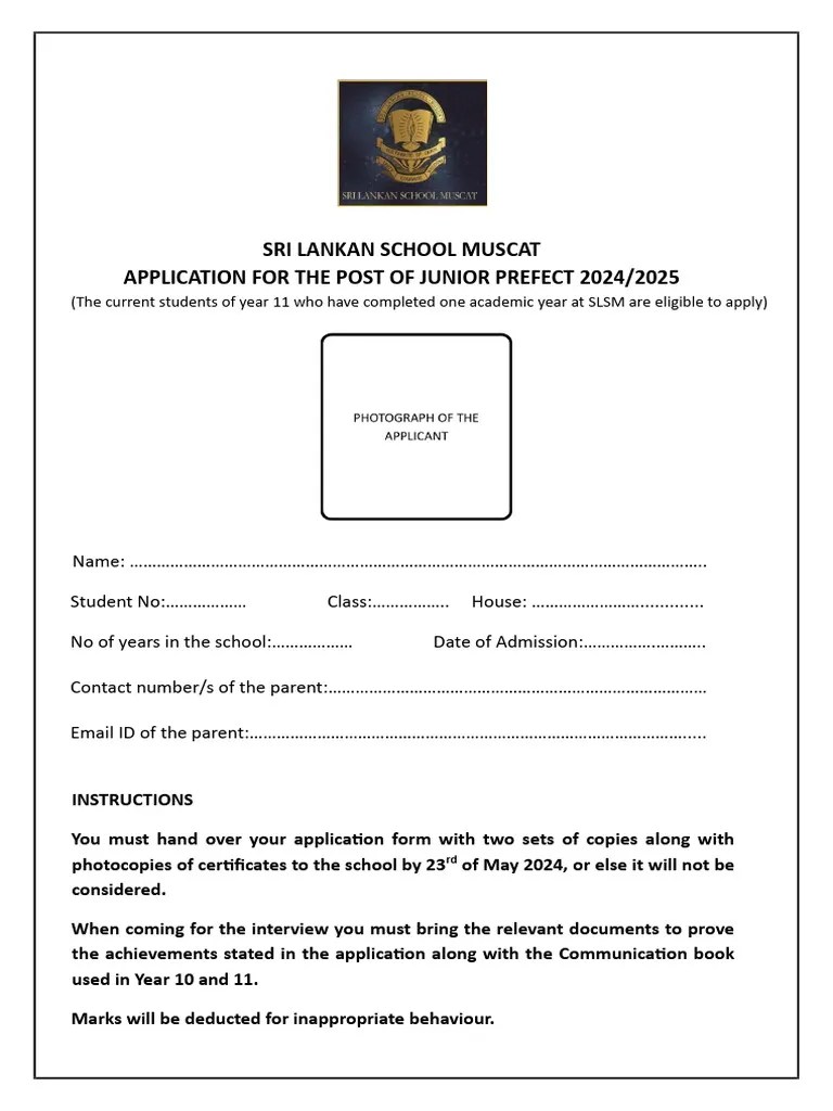 Junior Prefects Application Form 2024 2025 New1 | PDF