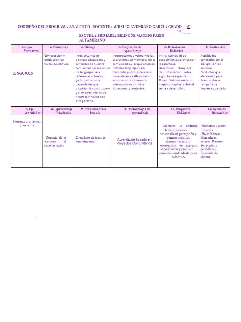 6° A Codiseño Del Programa Analitico | PDF | Evaluación | Aprendizaje