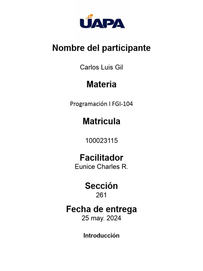Tarea 3 Programacion I | PDF | Lenguaje De Programación | Operador ...