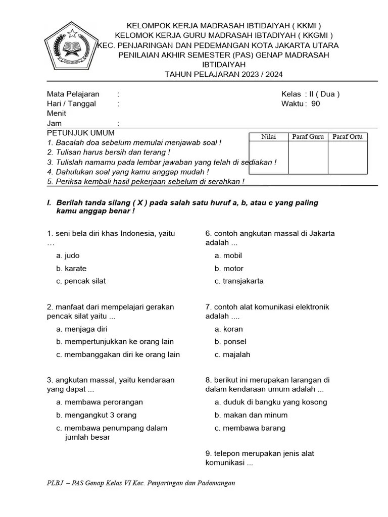 Soal PAS PLBJ Kelas 2 Ngenap 2024 | PDF
