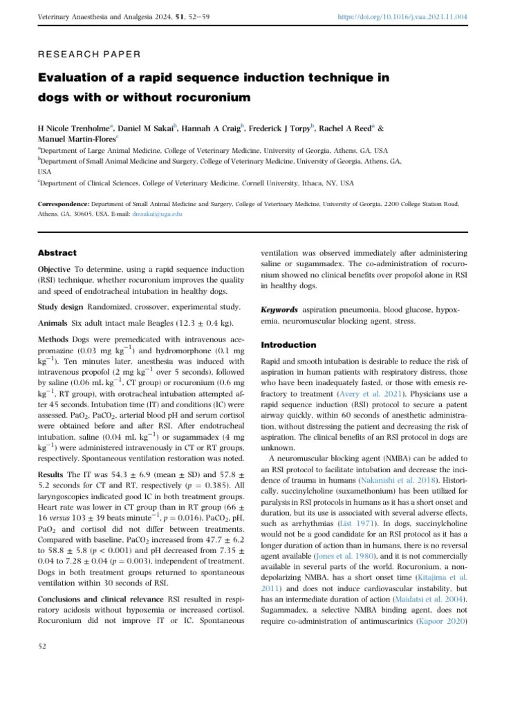 Evaluation Of A Rapid Sequence Induction Technique In Dogs With Or ...