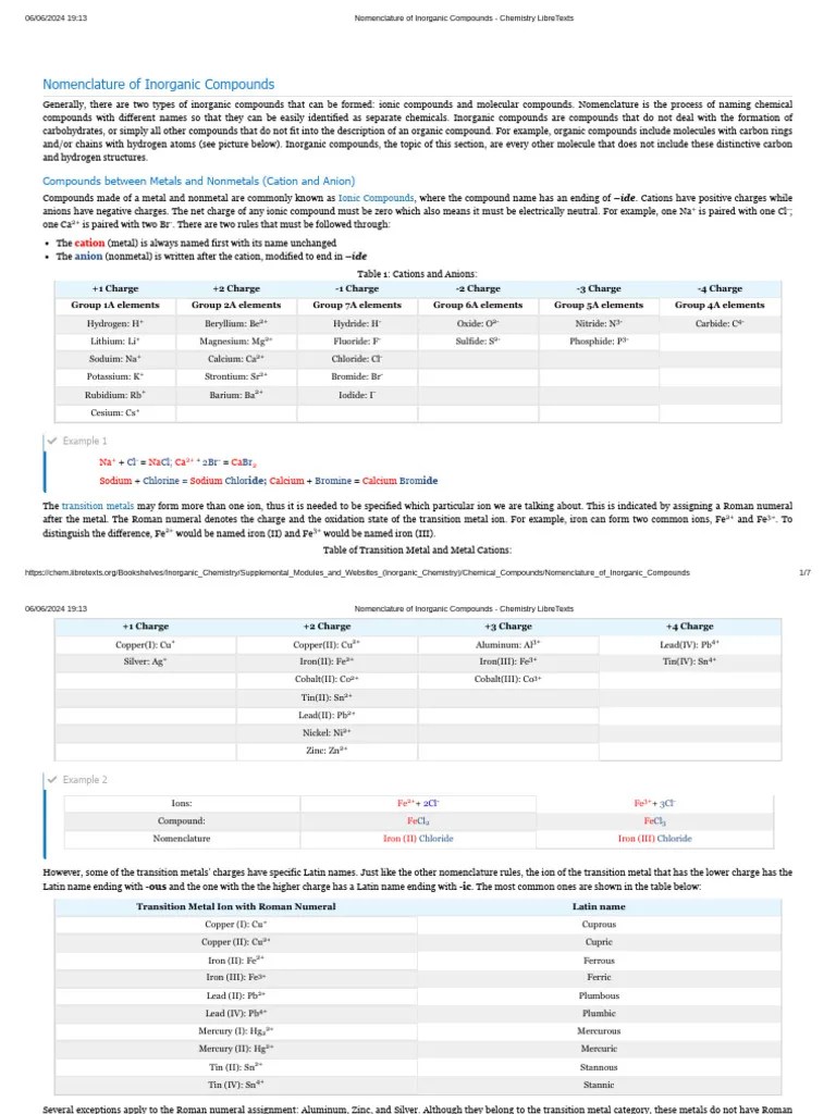Nomenclature Of Inorganic Compounds - Chemistry LibreTexts | Download Free PDF | Chemical ...