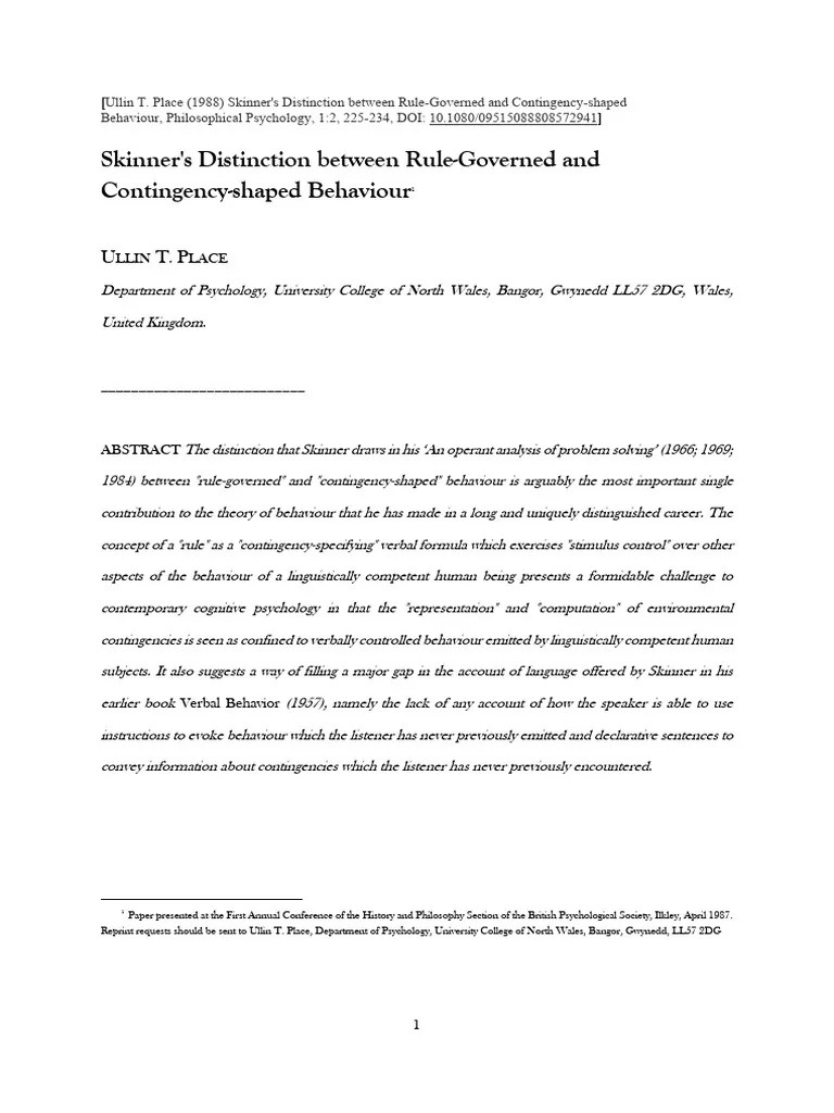 1988b Skinner's Distinction Between Rule Governed And Contingency ...