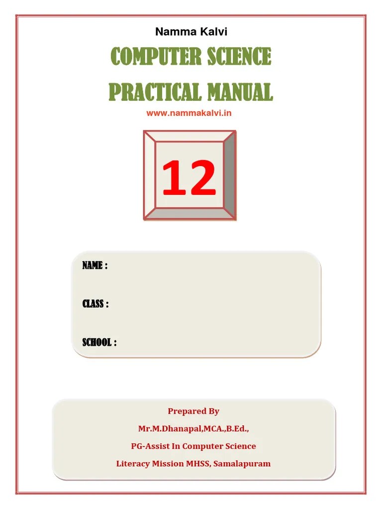 Namma Kalvi 12th Computer Science Practical Manual Em Dhanapal | PDF ...