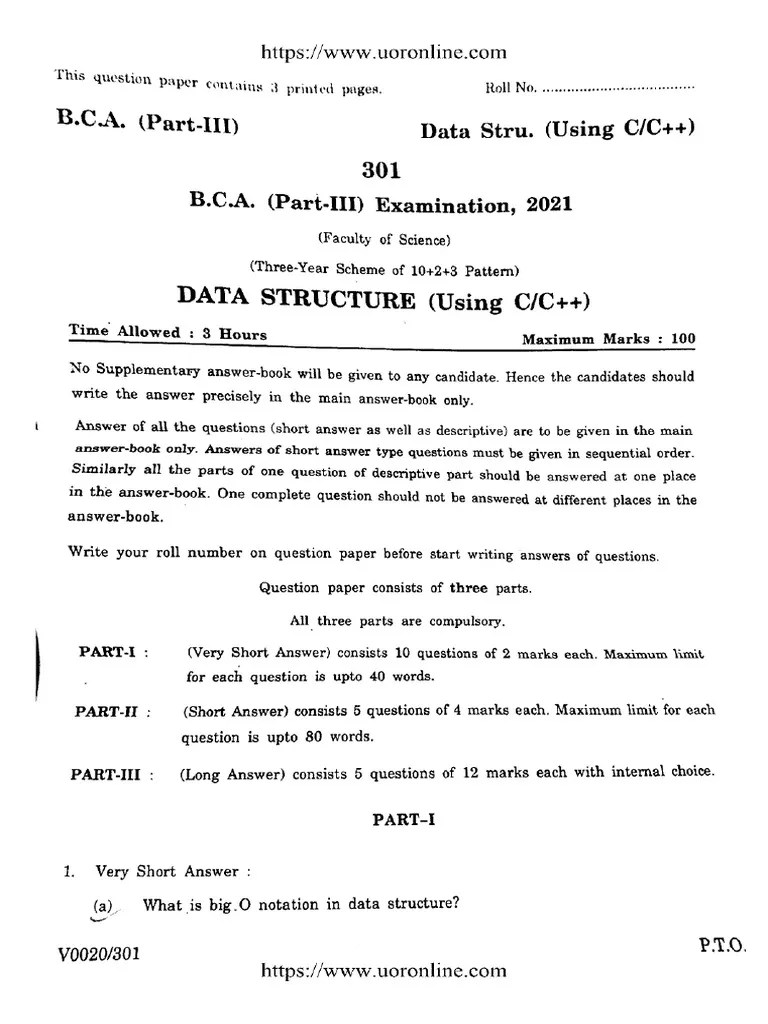 Bca Part 3 Data Structure Using C CPP 301 2021 | PDF