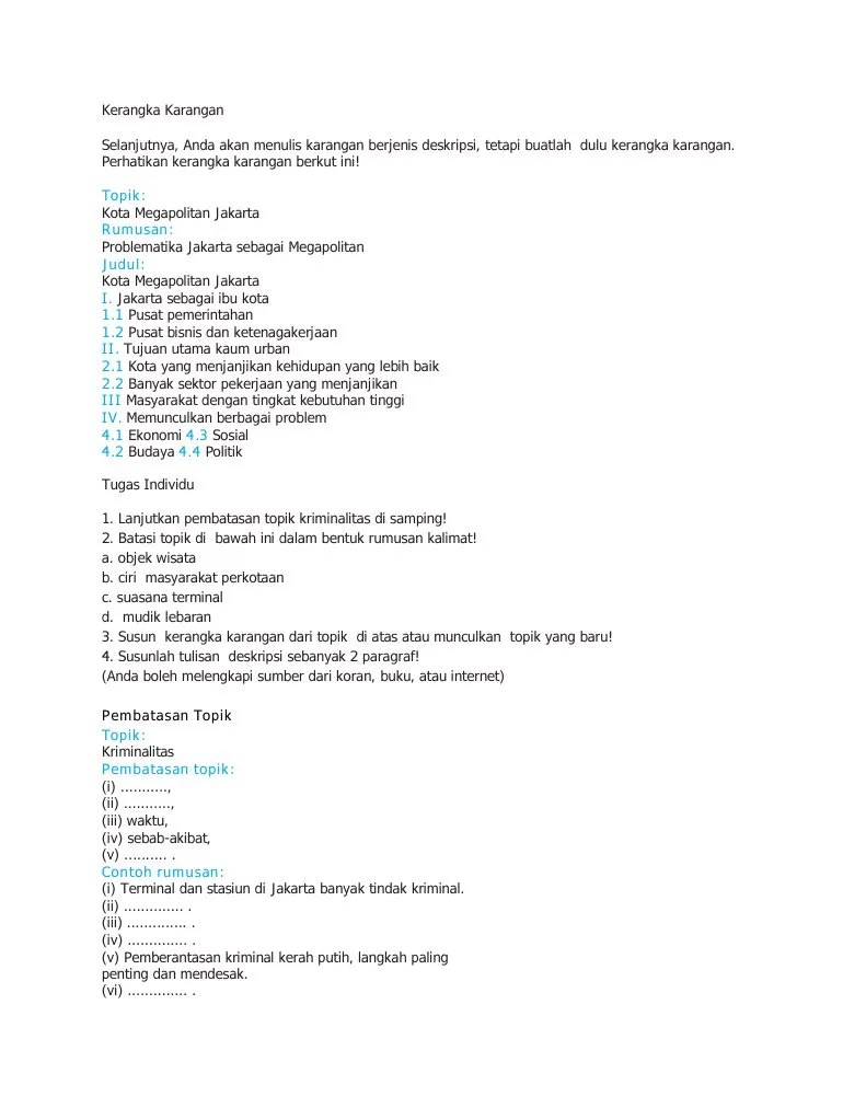 Contoh kerangka karangan topik : Kerangka Karangan Pdf