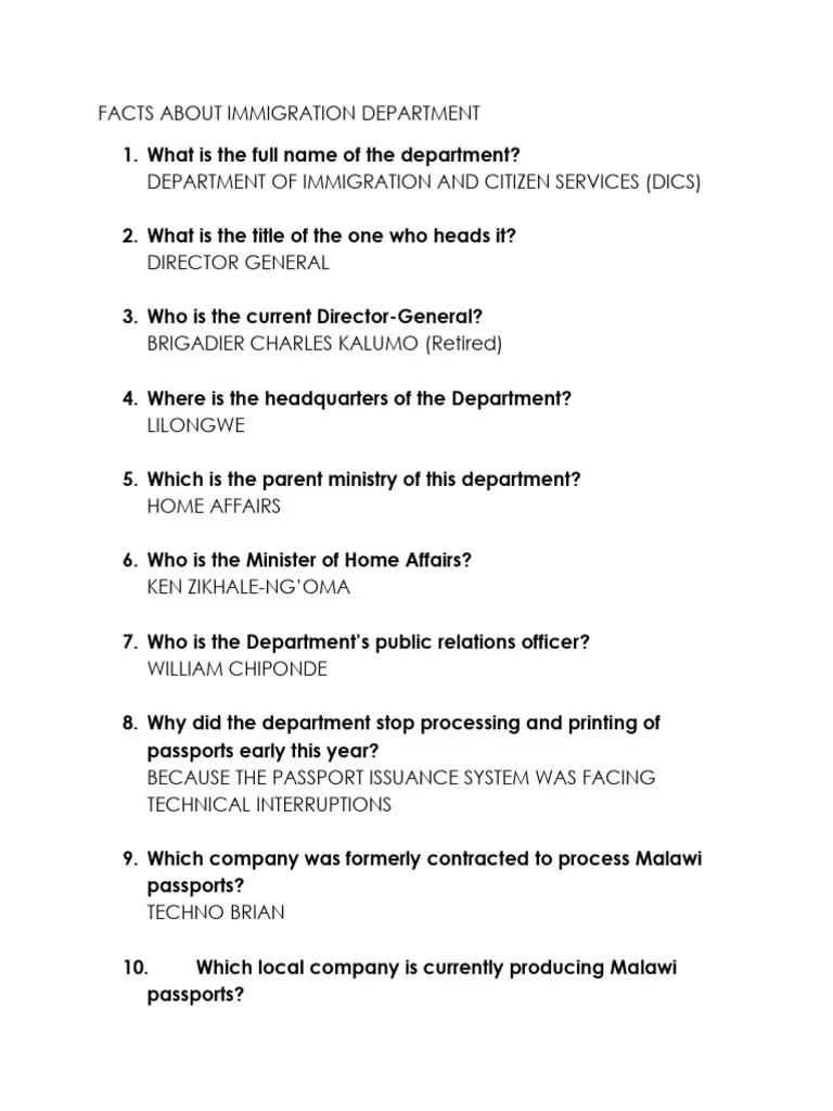 Facts About Immigration Department | Download Free PDF | Malawi | Passport