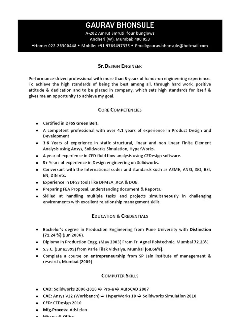 Resume Gaurav Bhonsule Finite Element Method Simulation