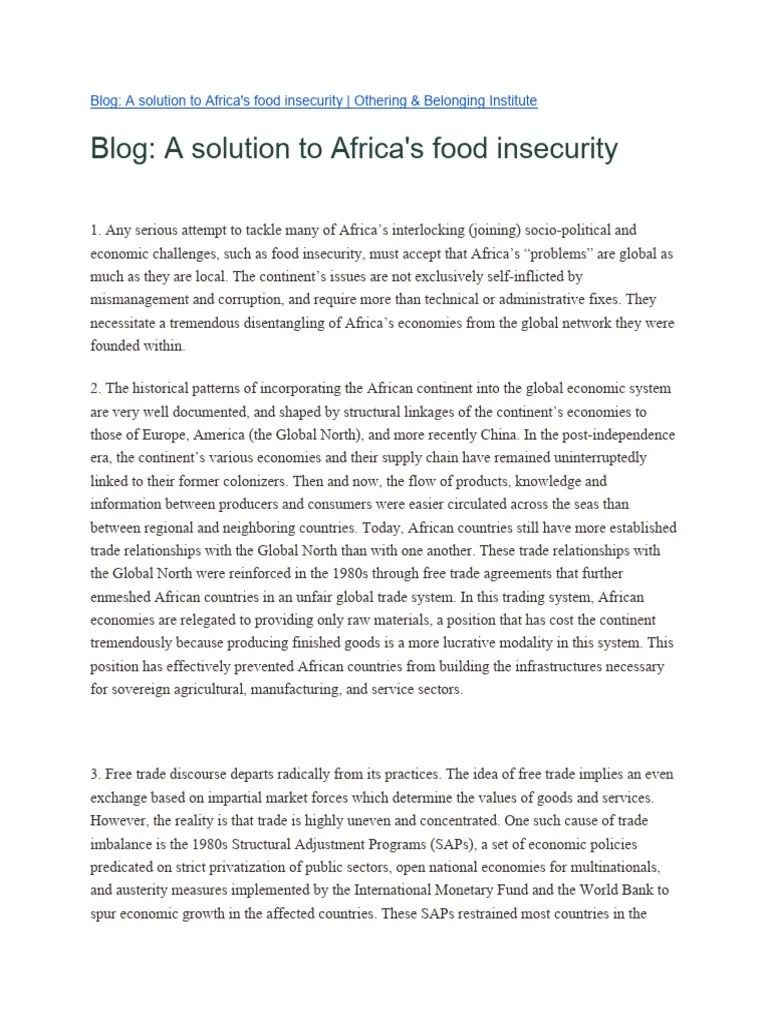 A Solution To Africa's Food Insecurities | PDF | International Monetary ...