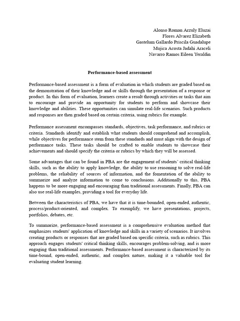 Performance Based Assessment | PDF | Rubric (Academic) | Critical Thinking