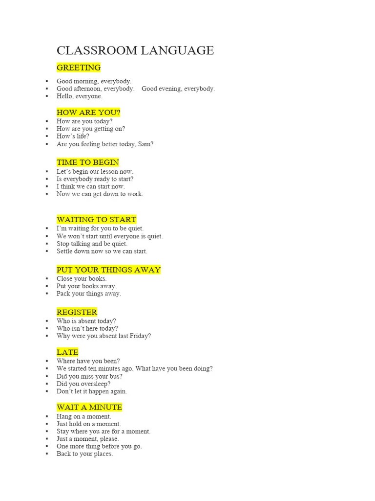 CLASSROOM LANGUAGE | PDF
