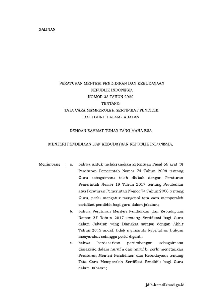 Permendikbud 38 Tahun 2020 | PDF