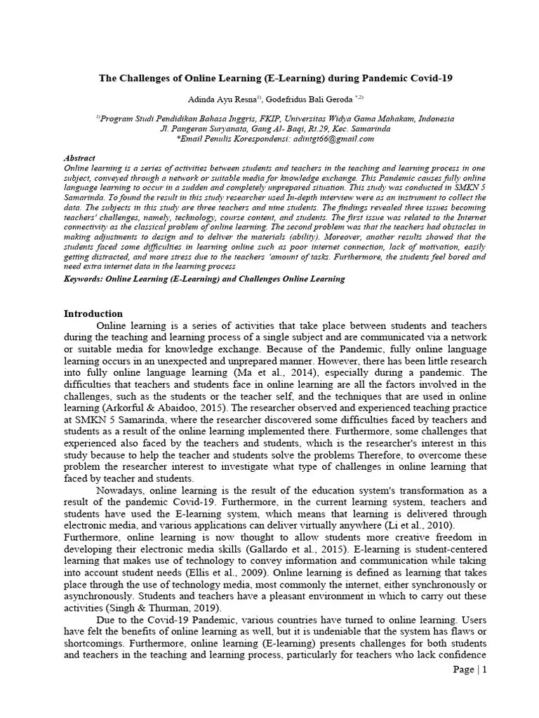 Article “ The Challenges Of Online Learning (E-Learning) During ...