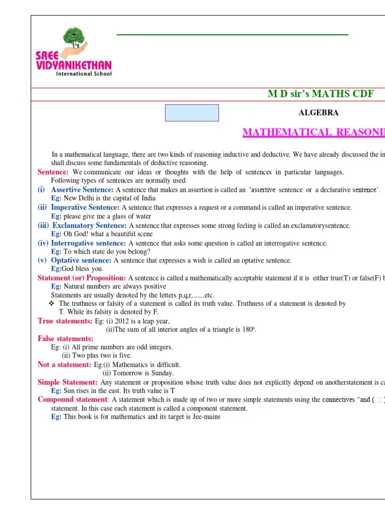 Concepts And Formulas - Mathematical Reasoning | PDF | Syntax (Logic) | Grammar