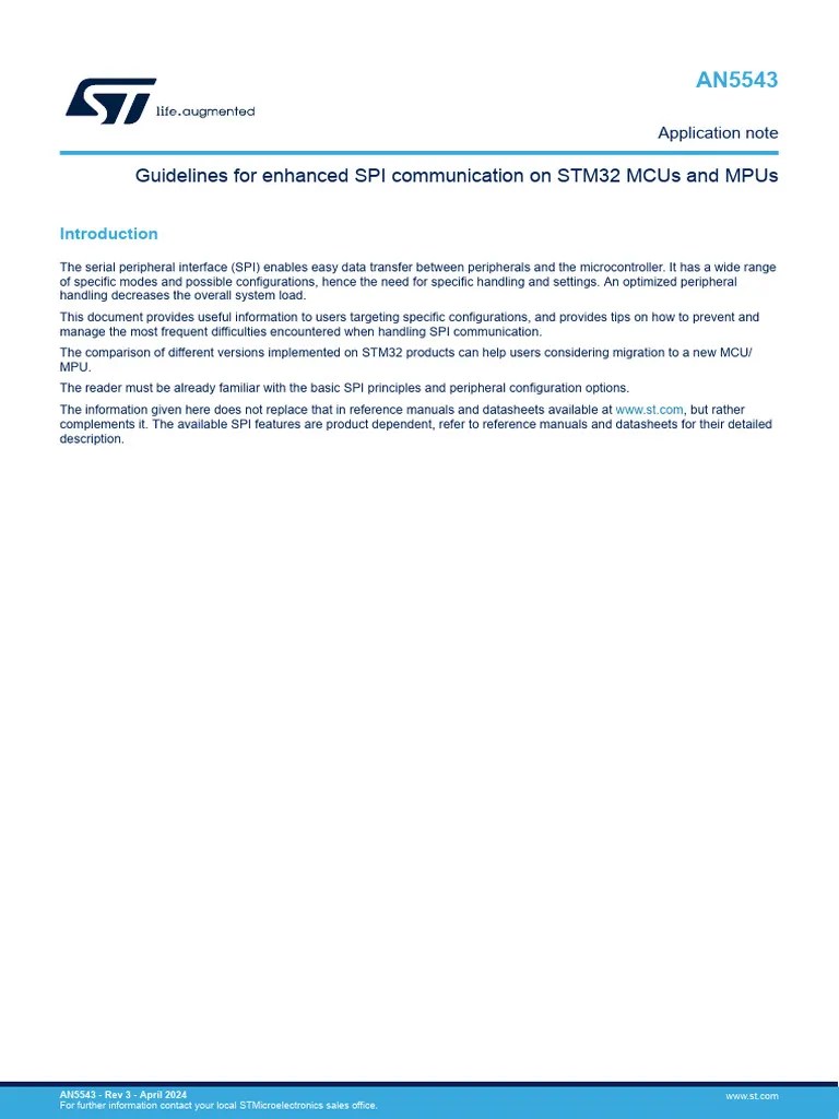 An5543 Guidelines For Enhanced Spi Communication On Stm32 Mcus And Mpus ...