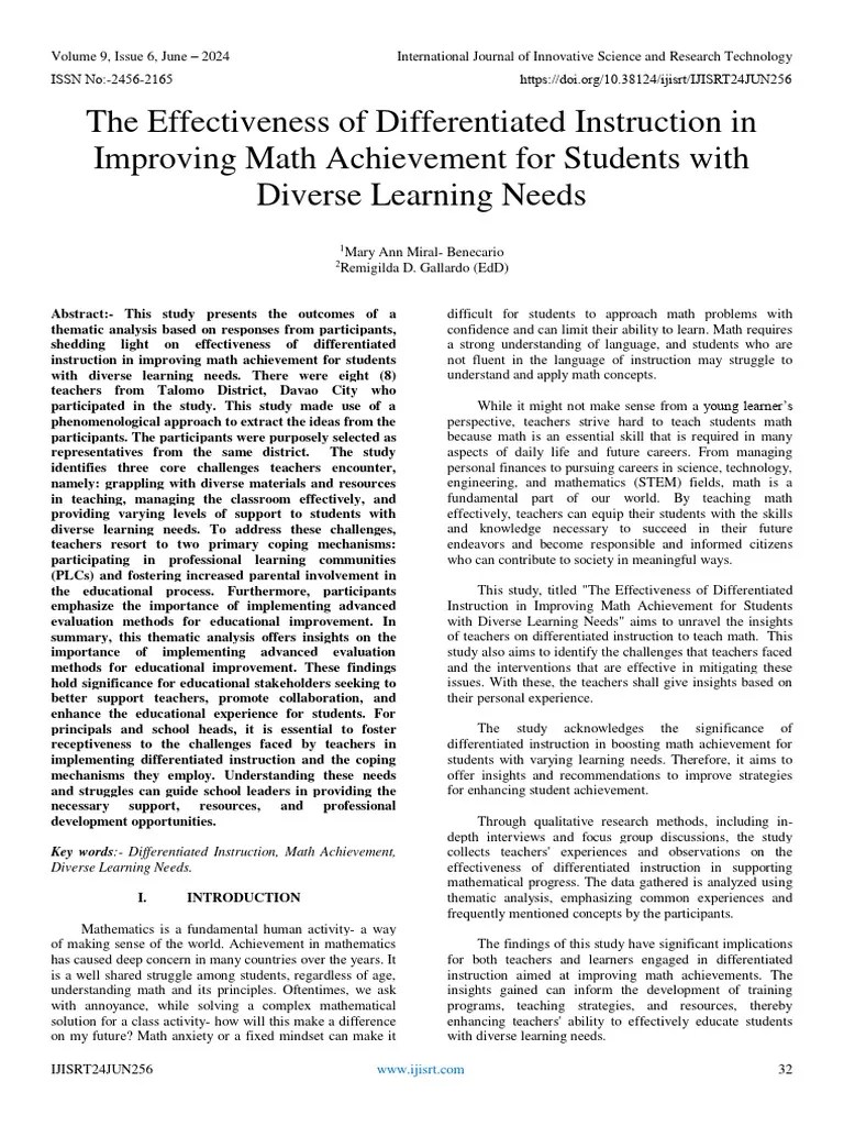 The Effectiveness Of Differentiated Instruction In Improving Math ...