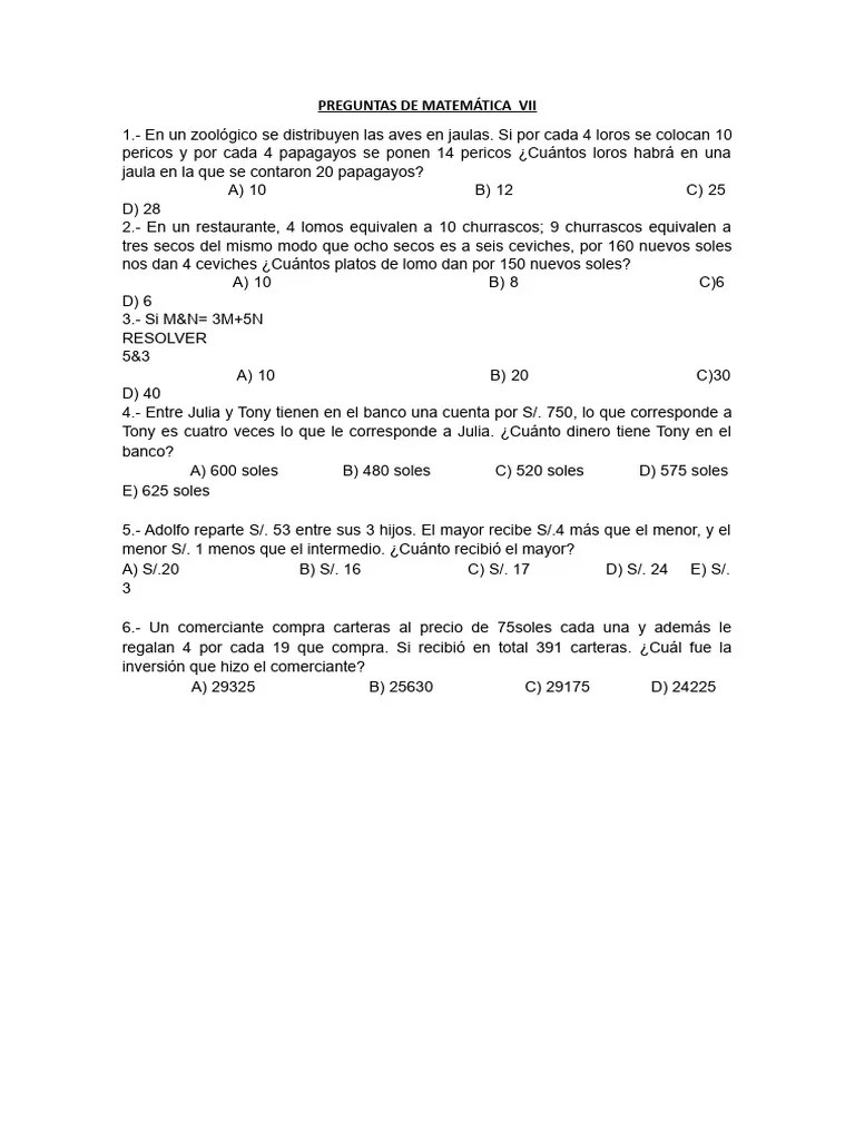 Preguntas De Matematica Grado 5 | PDF
