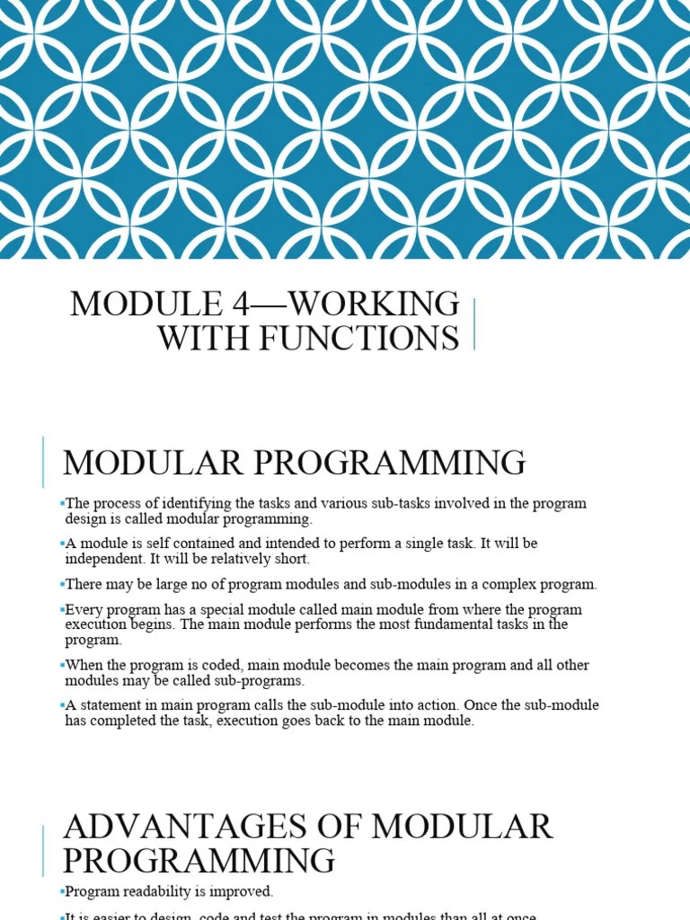 MODULE 4-WORKING With Functions | PDF | Parameter (Computer Programming ...