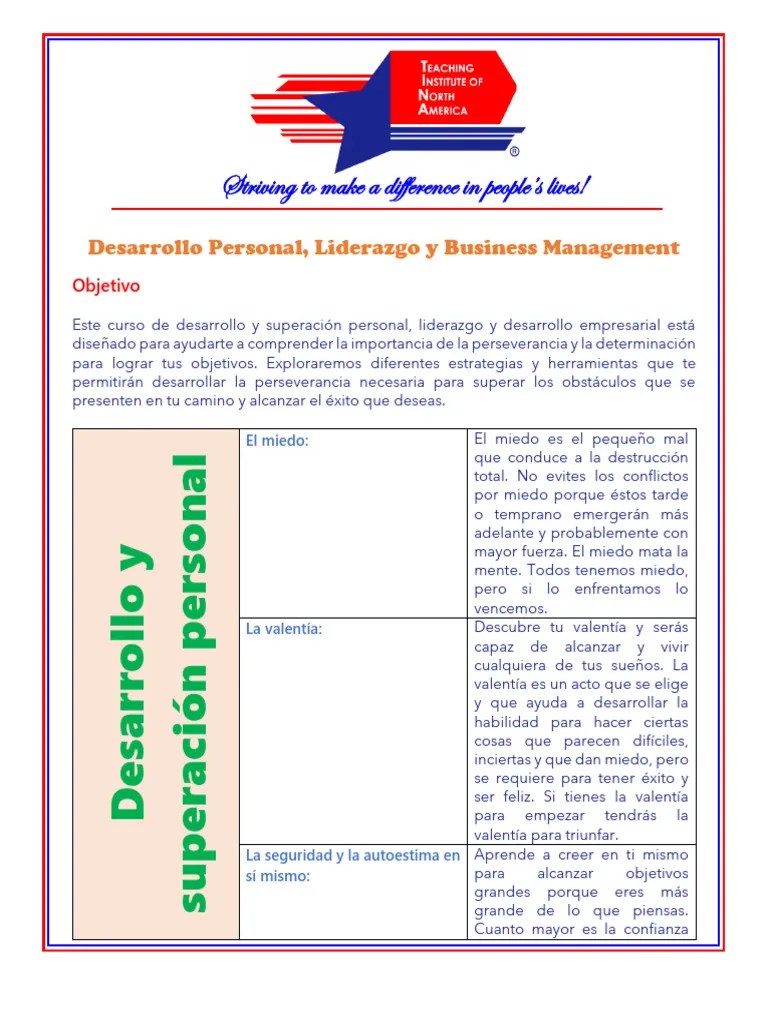 Temario Liderazgo Y Desarrollo Personal Y Empresarial | PDF | Desarrollo Personal | Liderazgo