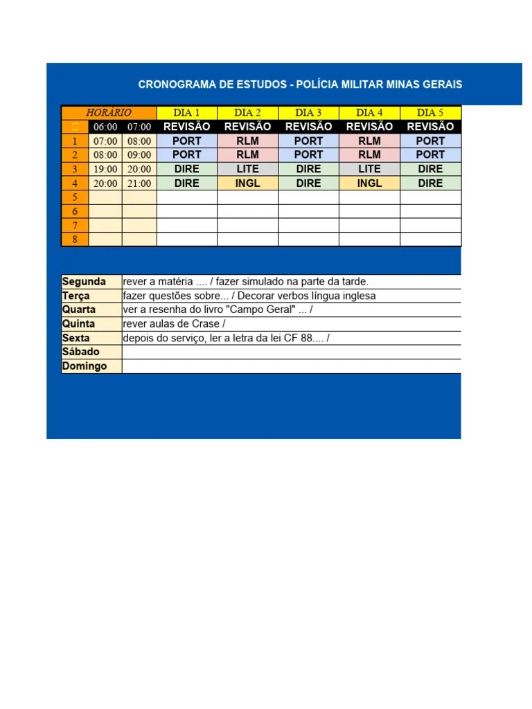 Cronograma De Estudos Policia Militar Minas Gerais Soldado | Download ...