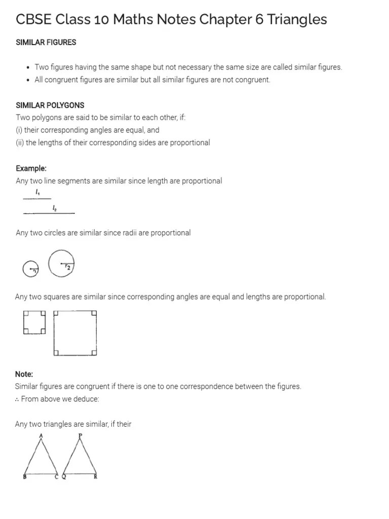 Triangles Class 10 Notes Maths Chapter 6 | PDF | Triangle | Classical Geometry