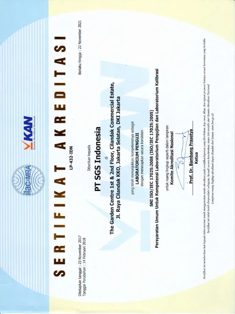 Certificate Accreditation KAN ISO 17025 - Lab SGS Indonesia - New Lab ...