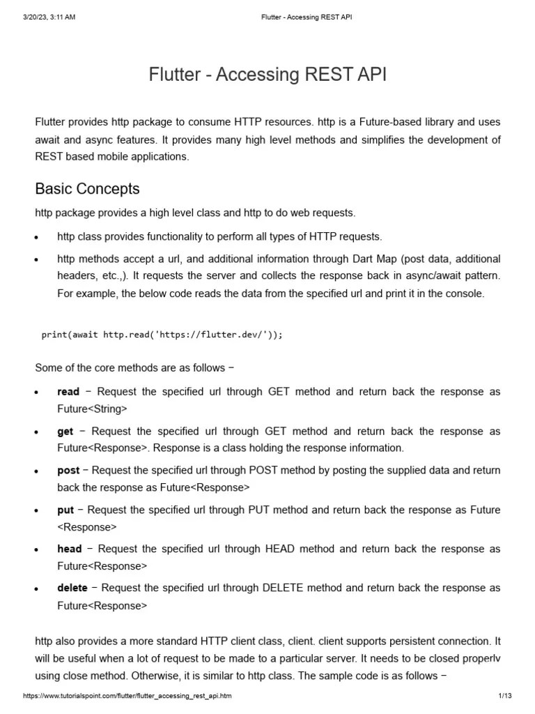 Flutter - Accessing REST API | PDF | Web Server | Internet & Web