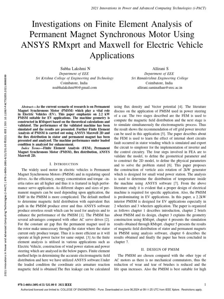 Investigations On Finite Element Analysis Of Permanent Magnet ...