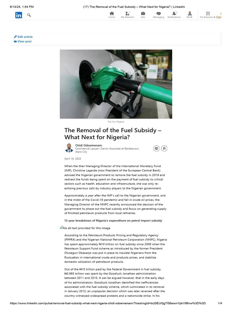 The Removal Of The Fuel Subsidy – What Next For Nigeria | Download Free PDF | Price Of Oil | Subsidy