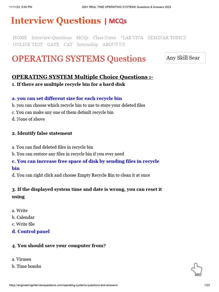 300+ REAL TIME OPERATING SYSTEMS Questions & Answers 2023 | PDF ...
