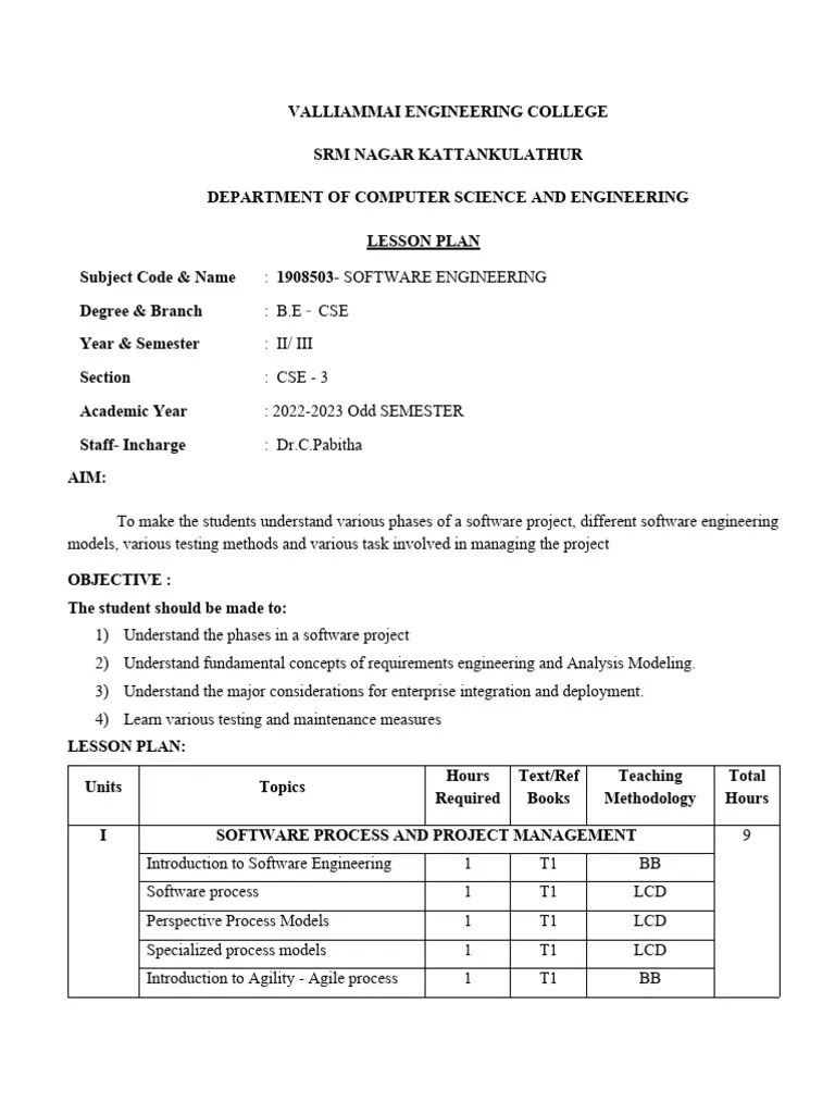 SE Lesson Plan | Download Free PDF | Software Development Process ...