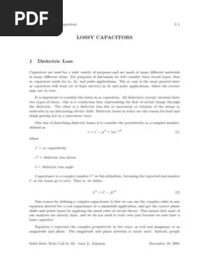 Chapter 3 Lossy Capacitors Capacitor Dielectric