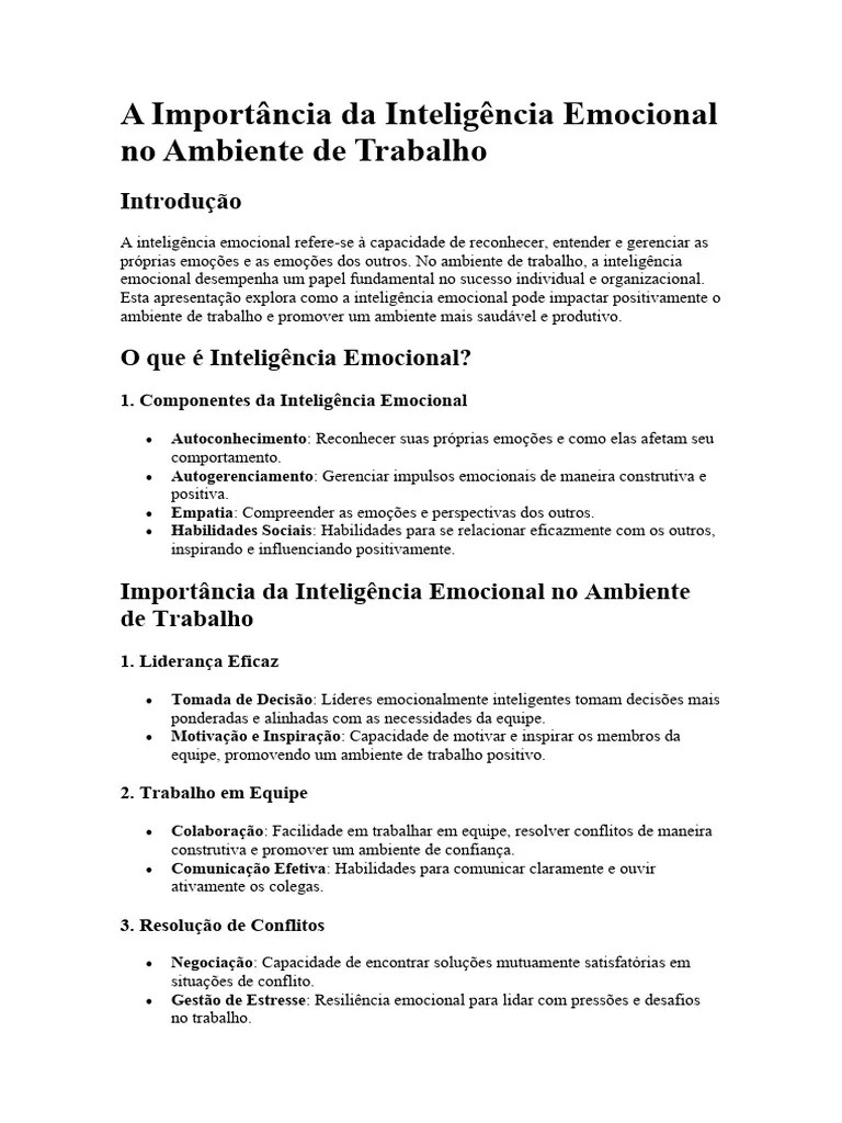 A Importância Da Inteligência Emocional No Ambiente De Trabalho ...
