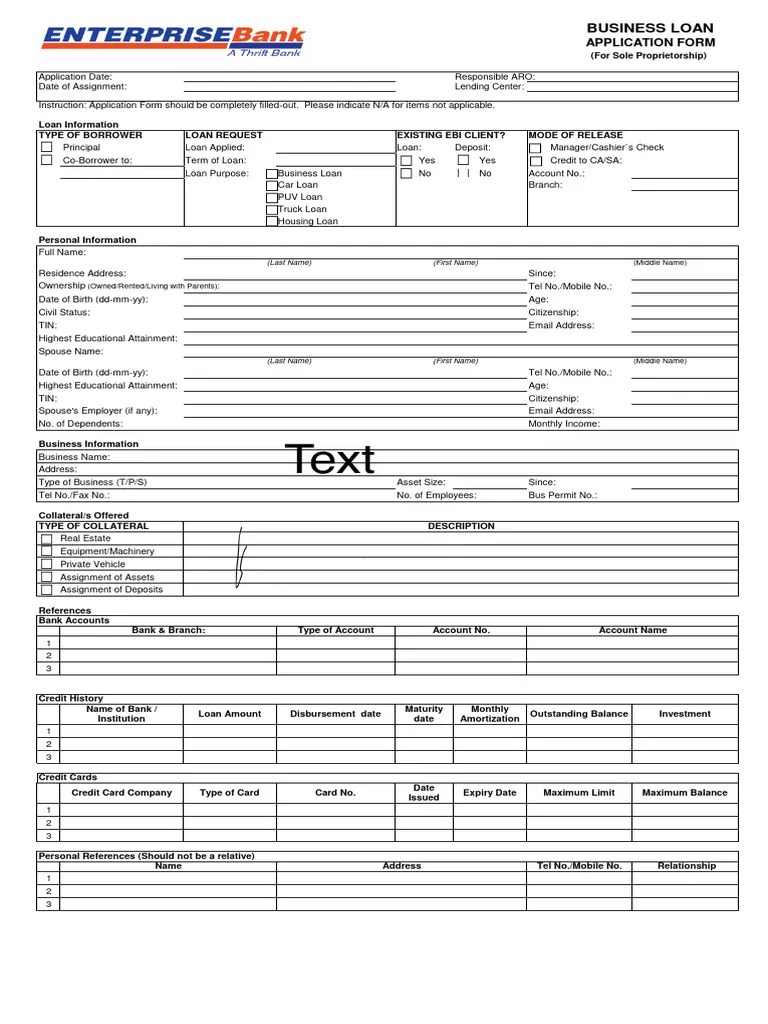 Application Form Sole Proprietor Edited | PDF | Loans | Sole Proprietorship
