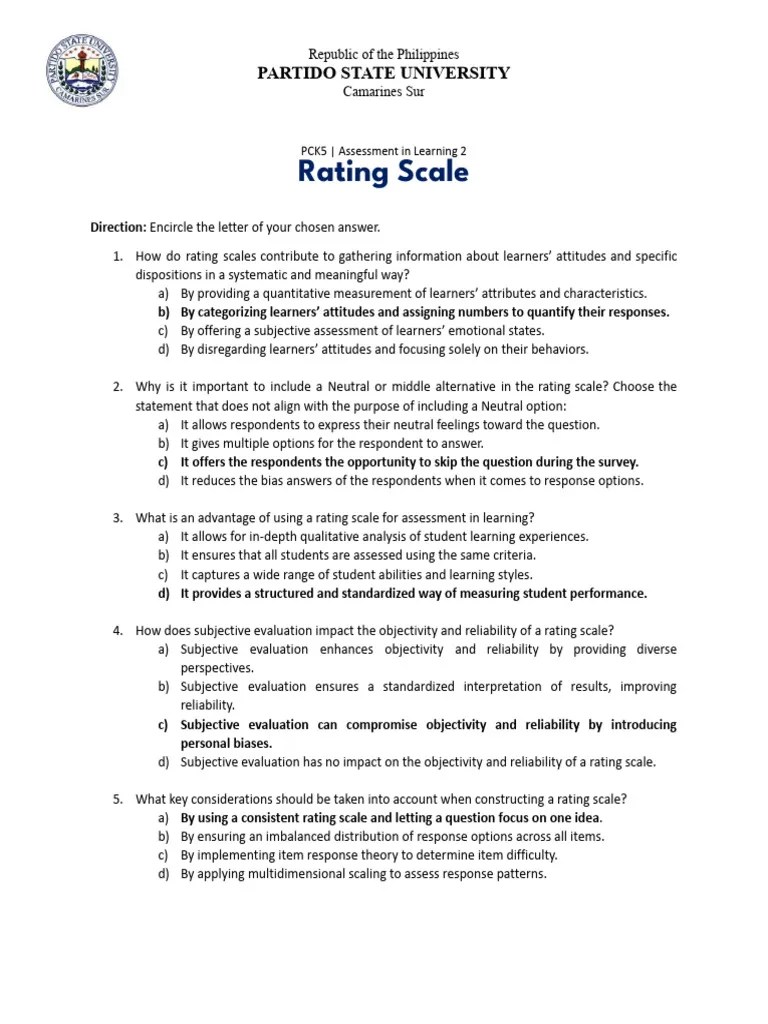 Rating Scale Questions | PDF | Educational Assessment | Evaluation