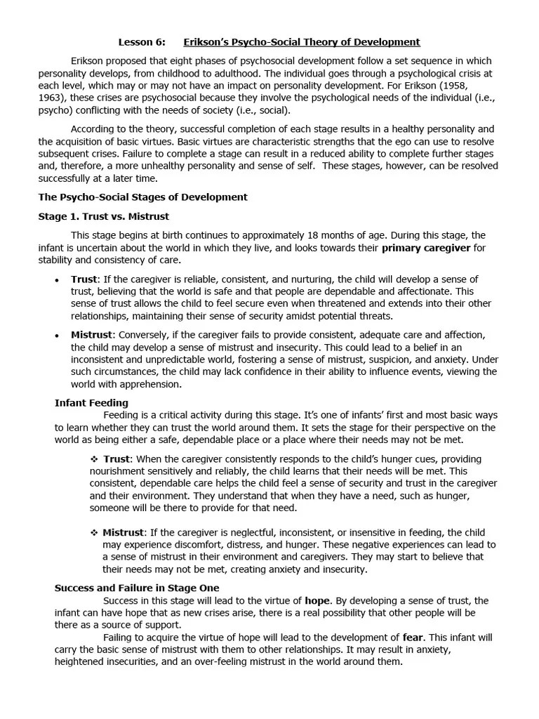 Lesson 6 Eriksons Psycho Social Theory Of Development | PDF | Identity ...