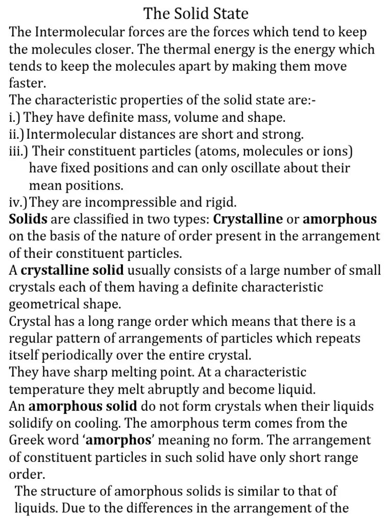 The Solid State- Notes | PDF