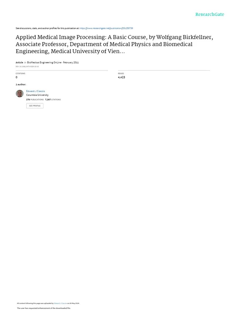 Applied Medical Image Processing A Basic Course By | PDF | Ct Scan ...