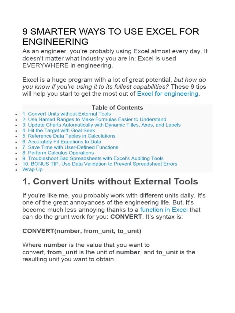 9 Smarter Ways To Use Excel For Engineering | Download Free PDF ...