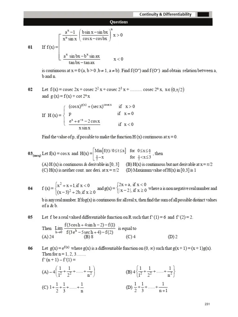 Practice Question In Continuity And Differentiability-1 | PDF | Function (Mathematics ...