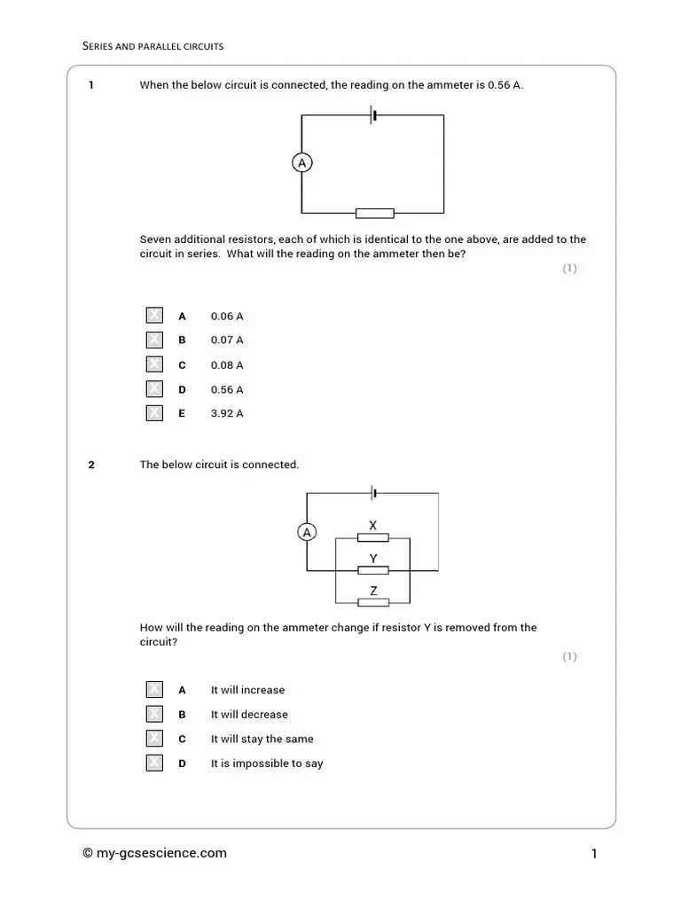 Series And Parallel Circuits Questions | PDF | Series And Parallel ...