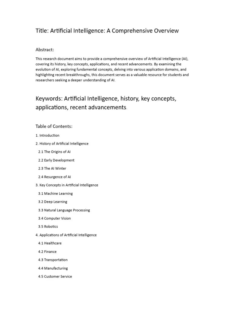Title: Ar Ficial Intelligence: A Comprehensive Overview: Abstract | PDF ...