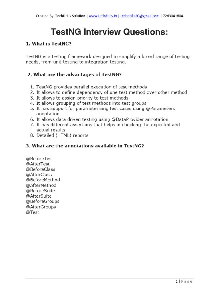 TestNG Interview Questions | PDF | Software Testing | Parameter ...