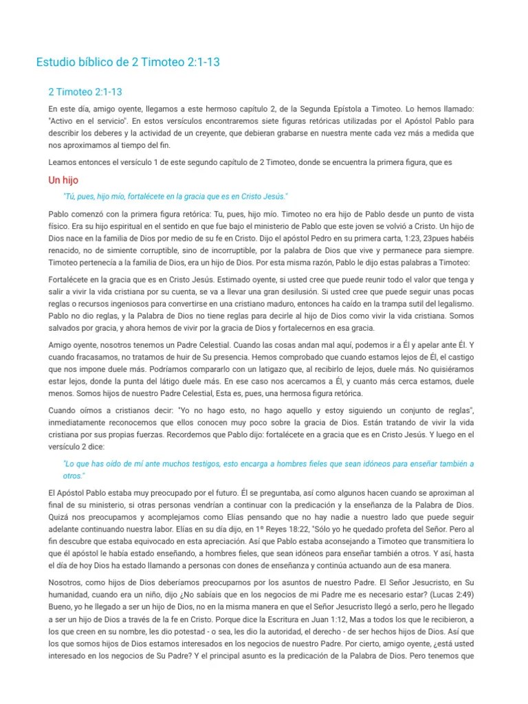Estudio Bíblico De 2 Timoteo 2 - 1-13 | PDF | Pablo El Apóstol | Cristo (título)