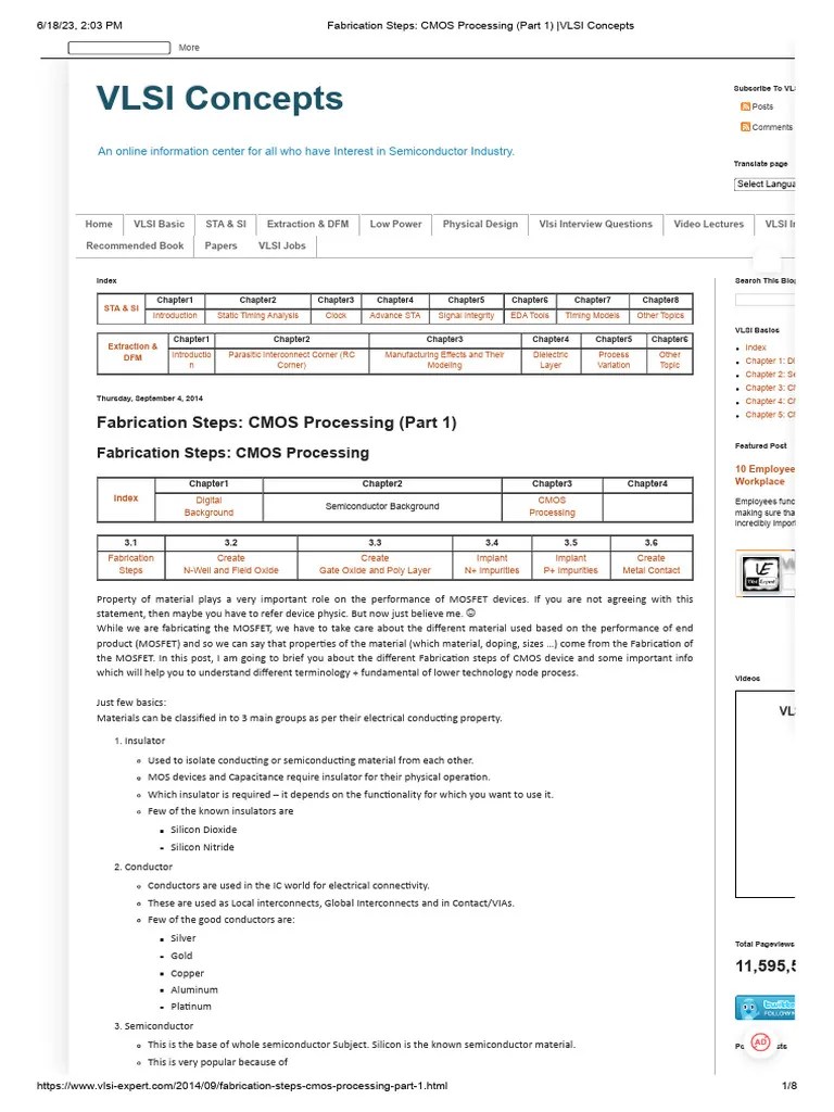 Fabrication Steps - CMOS Processing (Part 1) - VLSI Concepts | PDF ...