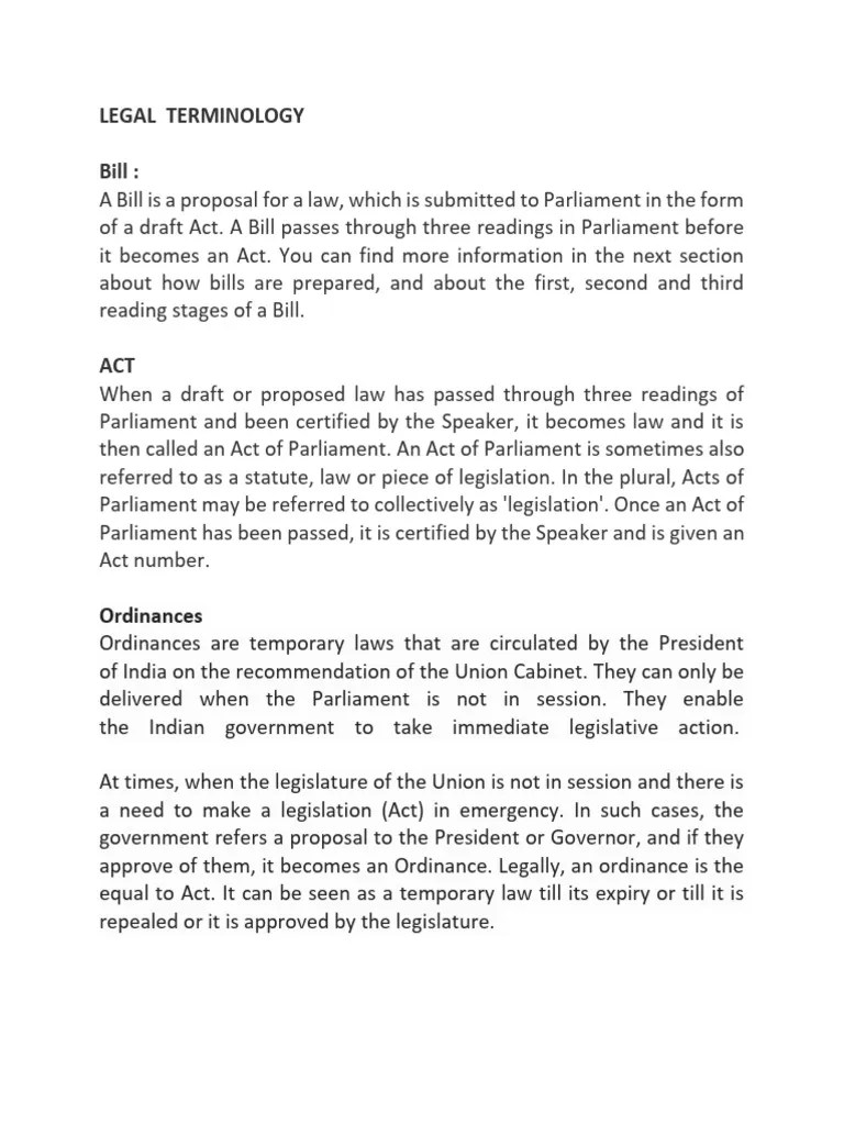 Legal Terminology | PDF | Bill (Law) | Act Of Parliament