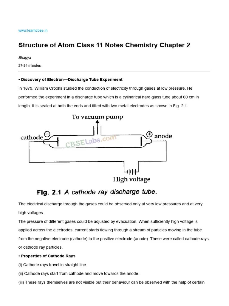 Structure Of Atom Class 11 Notes Chemistry | PDF | Atomic Orbital ...